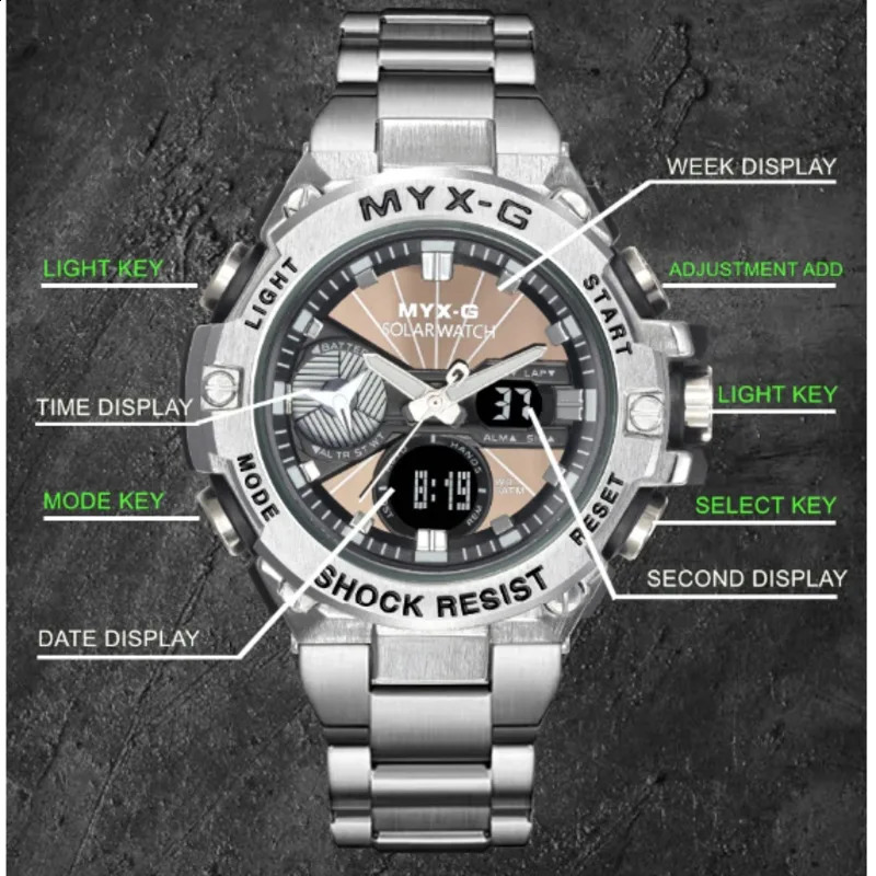 Solar Energy Watches For Men Endurance Light Kinetic Timer Alarm Clock Rotating Windmill All Steel Watch Reloj Hombre 240716