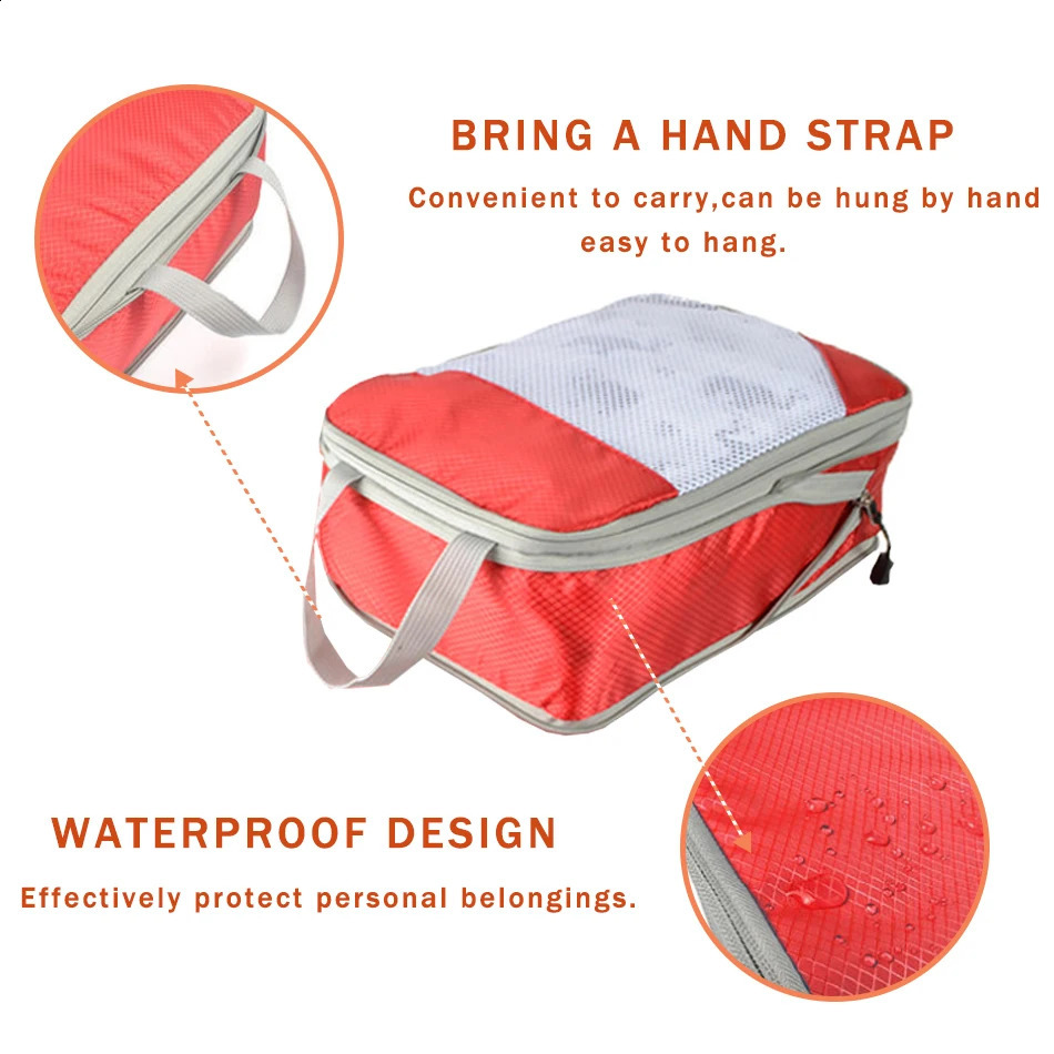 Travel compression packaging cube portable luggage manager storage bag shoe with mesh lightweight folding handbag 240906