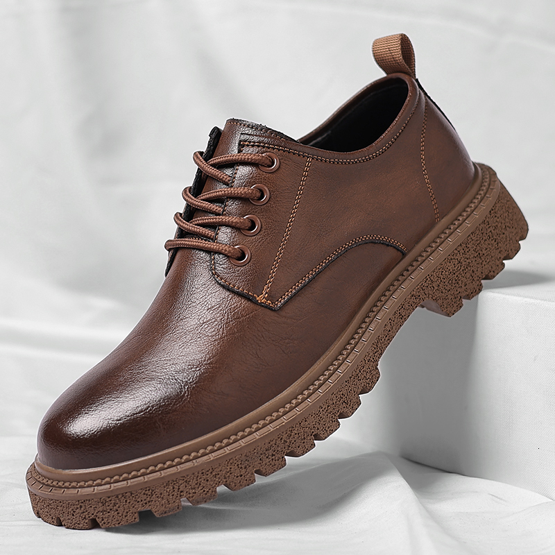 Derby Leather Outdoor Fashion Chunky Lace Up Retro Dress Men Busines Office Casual Party Wedding Shoes Man