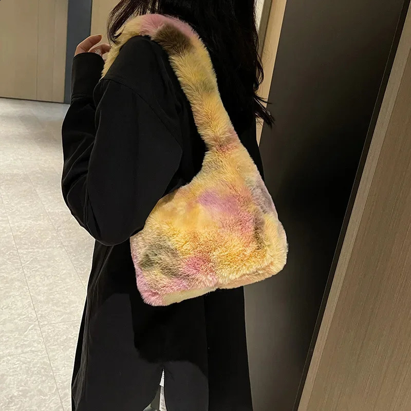 LEFTSIDE soft faux fur womens shoulder bag Y2K winter ner Korean fashion handbag trend warm cross body 240906