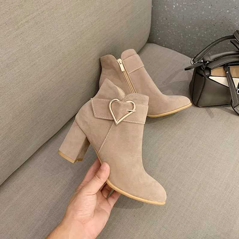 Womens thick heel ankle boots solid color side zipper high heels fashionable short boots CL240906