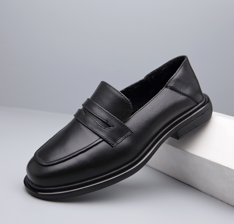 Genuine leather small leather shoes female 2024 new four seasons single shoes versatile square head thick with