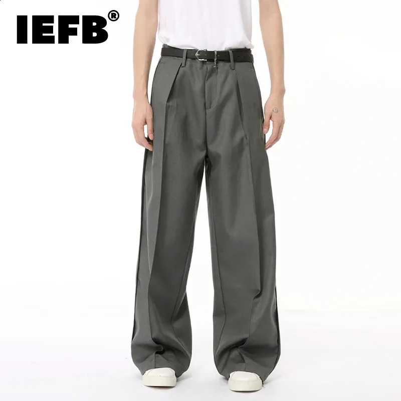 IEFB mens suit pants high three fold wide leg straight fall casual wear summer Chic 9C6683 240905