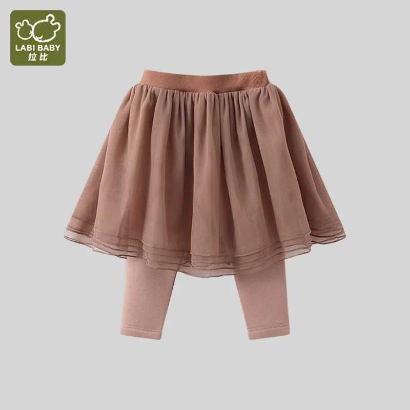 LABI BABY Girls Leggings Lace Skirt Pants for Kids Girl Princess Multi layer Mesh Skirts Autumn Winter Fleece Baby Clothes Y240906