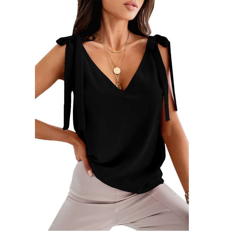 2024 Shoulder Bow Strap Small Tank Women's Summer Sweet V-neck Top