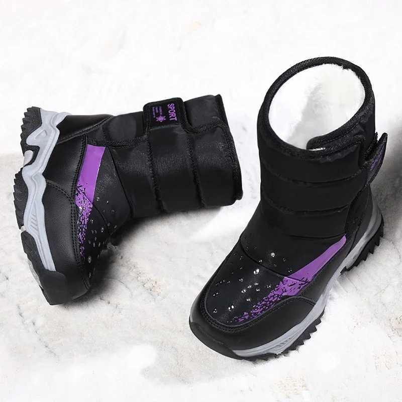 Childrens Warm Snow Boots Outdoor Waterproof Non-slip Kids High-top Hiking Boot Boys and Girls Thickened Velvet Cotton Shoes M240906