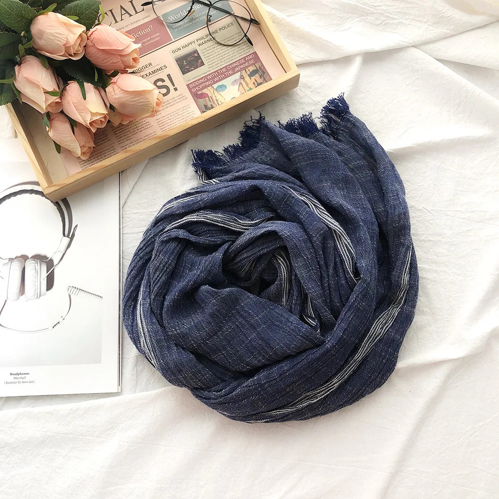 Autumn and Winter Mens Scarf Fashion Striped Cotton Linen Mens Scarf Warm Pashmina Collar Short tassel Buffandas Shawl 240905