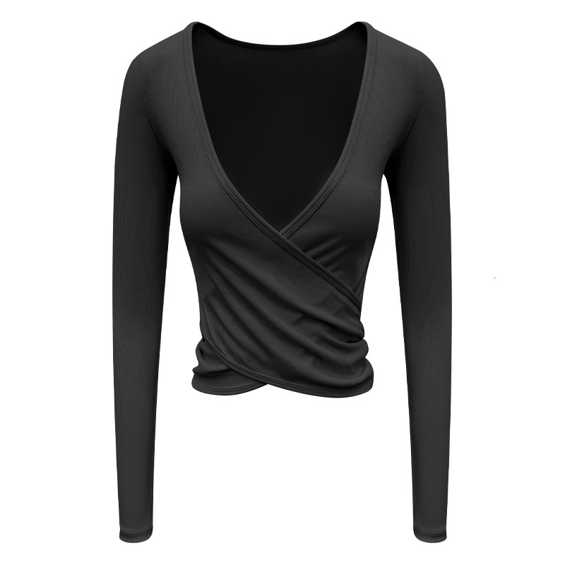 Yoga outfit women's new sports slimming cross pleated cover shirt for external training and fiess long sleeved knitted sweater top