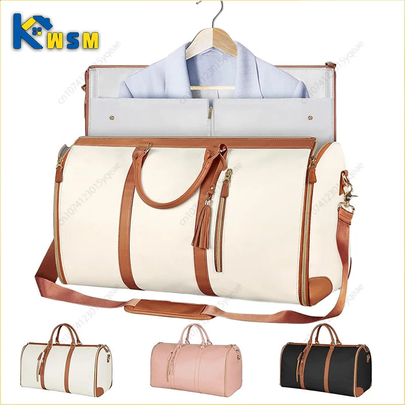 Lucshy Travel Bag PU Leather Garment Large Capacity New Foldable Storage Fashion Outdoor Sports Waterproof Handbag 240906