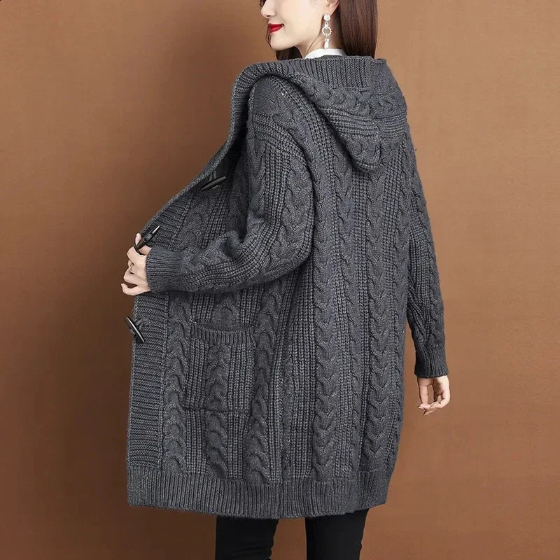 5XL Large Autumn Thick Sweater Fashion Hoodie Knitted Jacket Womens Open V934 240905