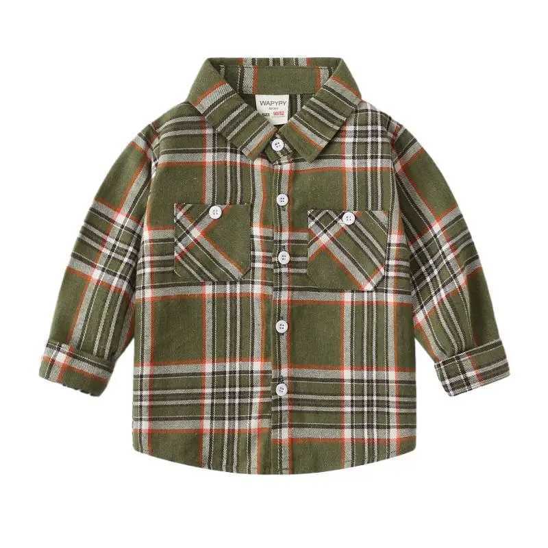 Autumn Infant Baby Boy Polo Shirts Cotton Velvet Plaid Toddler Boys Shirts Coat Loose Casual Long Sleeve Kid Boy Outerwear Coats Y240906