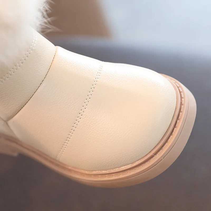 Winter Warm Snow Boots Toddler Fashion Soft Leather Waterproof Shoes Girls Cute Rabbit Fur Ankle Boots Botas Femininas Infantil M240906