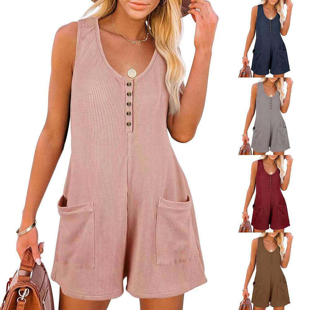 2023 Summer New Casual Button Pocket Tank Top jumpsuit Women's