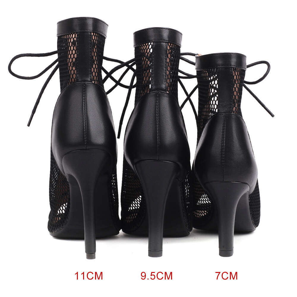 Peep Toe Summer Woman Sandals Sexy Hollow Gladiator Ankle Boots Lace-Up Thin High Heels Jazz Dance Shoes Female Size 33-46