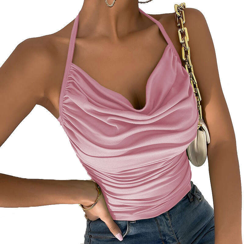 Stacked collar, revealing chest, small suspender, 2024 summer new women's fashionable and sexy top