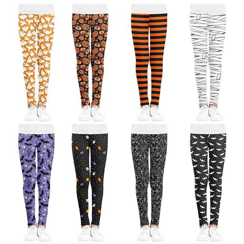 Girls Leggings Spring Summer Cartoon Bat Pumpkin Print Skinny Pants Girls Pencil Pants Kids Trousers Children Halloween Clothes Y240906