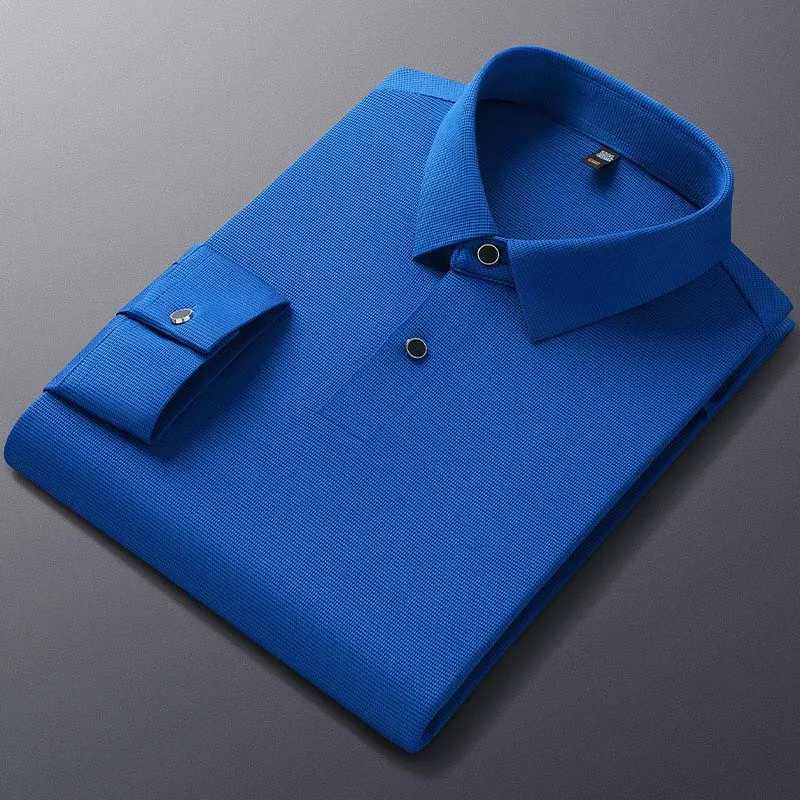 Man Polo Shirt Long Sleeve Quality Turn-Down Collar Traceless High-Elastic Top 2024 New Fashion Casual Slim Fit Men ClothingXJ240906