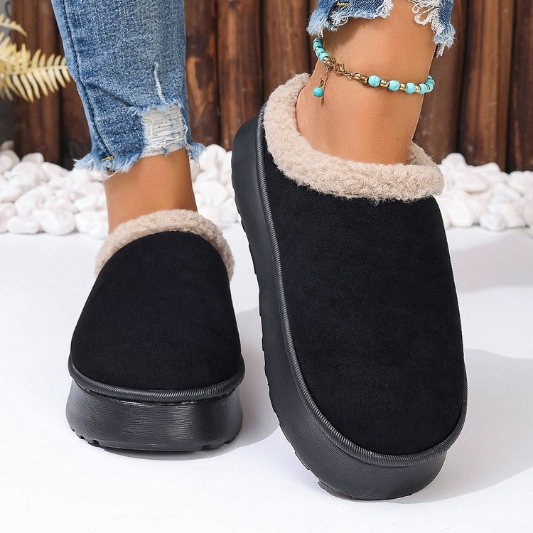 Pure wool thick soled snow boots female hair winter thickened cotton shoes warm new suede bag shoes