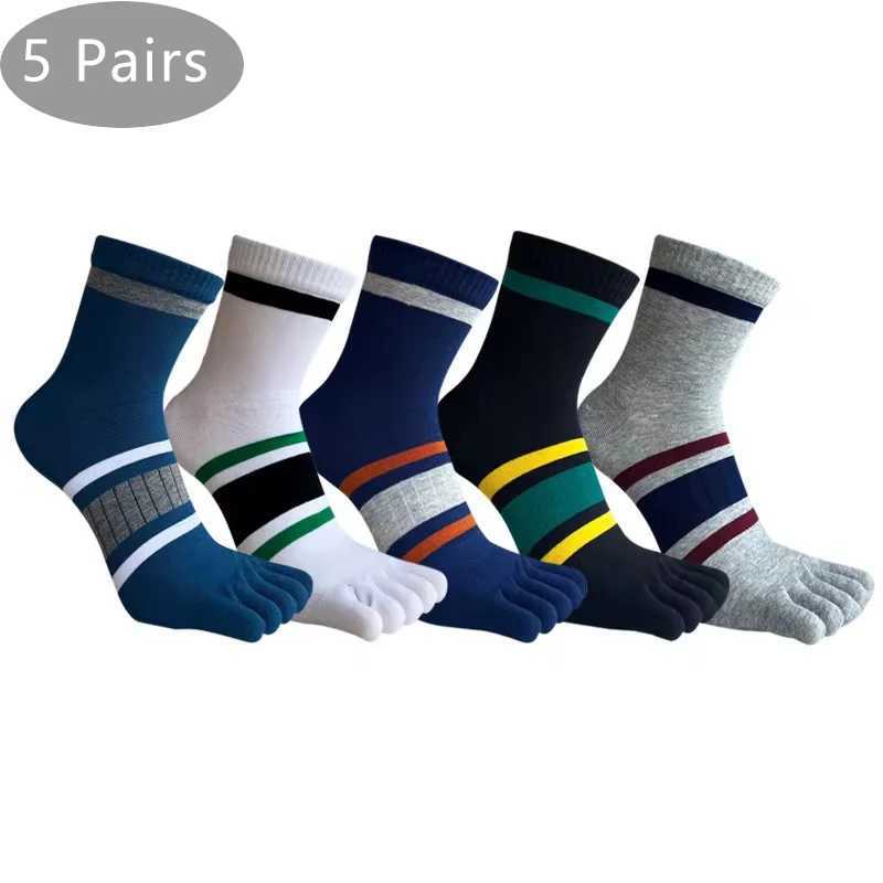 5 pairs of mens short toe socks with cotton stripes for business youthful casual fashionable sweat absorbing breathable party dress 5-finger socks W24