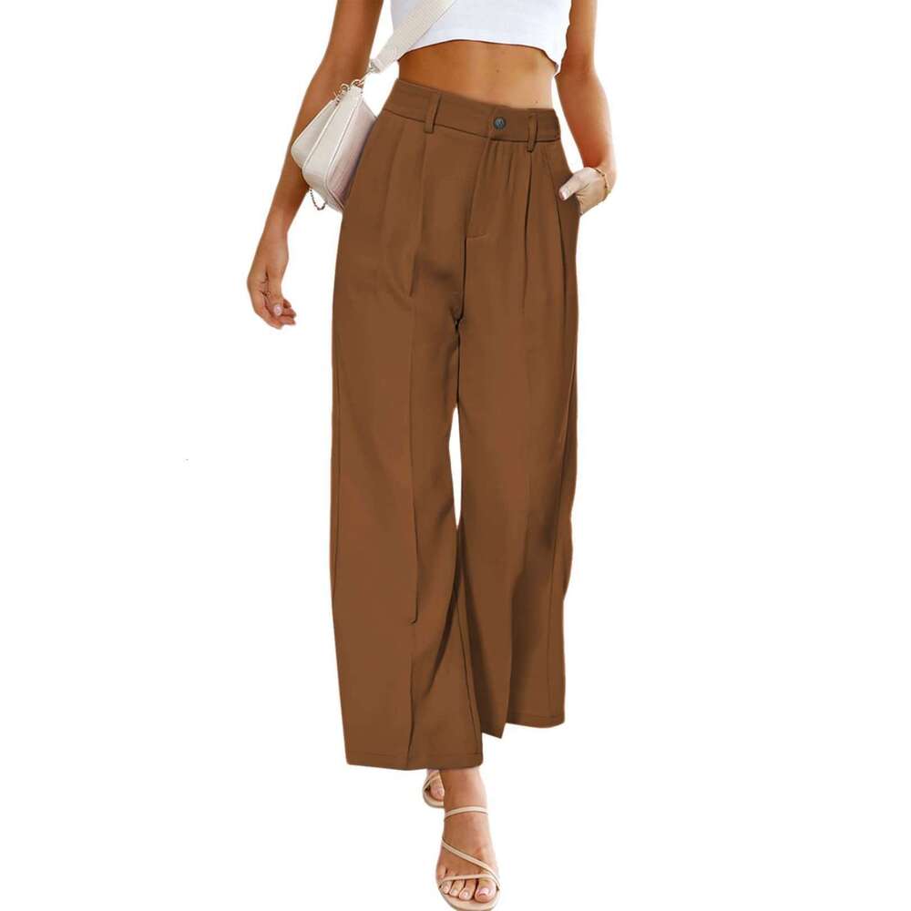 2024 Spring/Summer New Women's Casual Wide Leg Formal High Waist Button Long Pants with Pockets