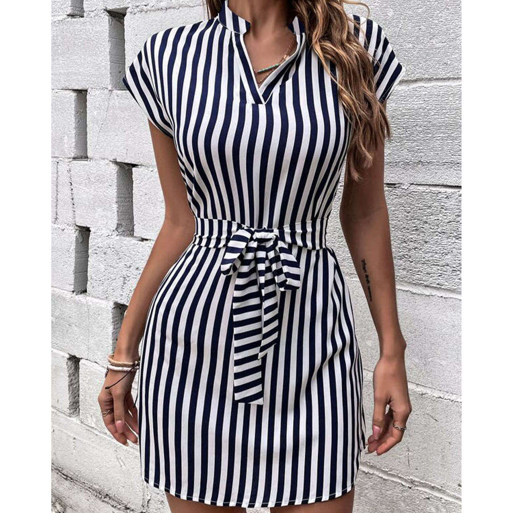 2024 Spring/Summer New OZON Women's Sleeveless Stripe Lace up Dress