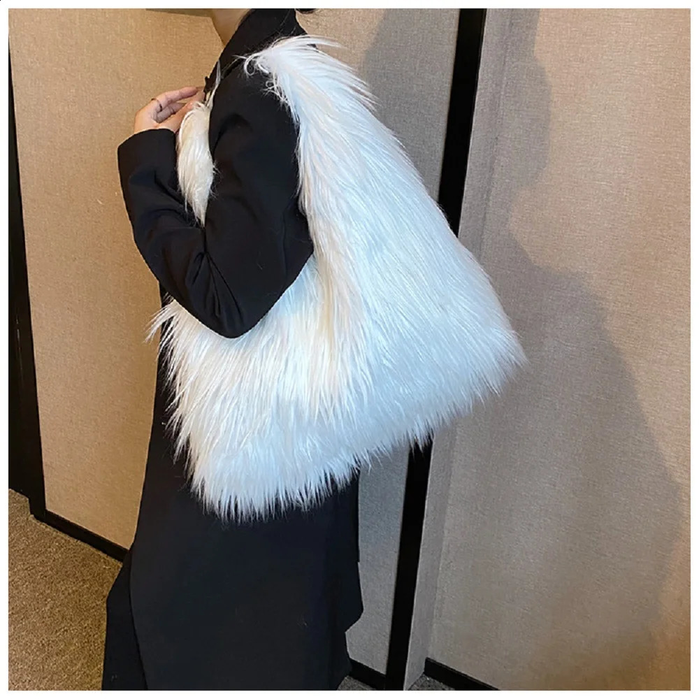 Womens Shoulder Bag Winter Artificial Fur Cross Body Long Plush Large Capacity Fluffy y n Handbag 240906