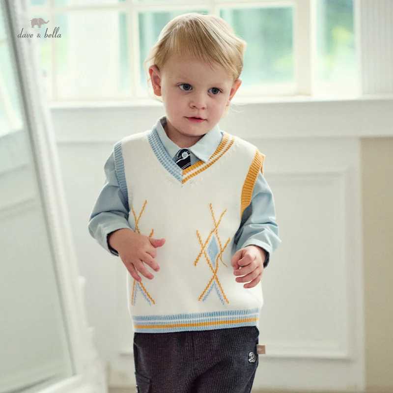Dave Bella Kids Cotton Vests Boys Girls School Uniform Waistcoat Casual Sweater Vest V Neck Children Autumn Clothing DB3242014 Y240906