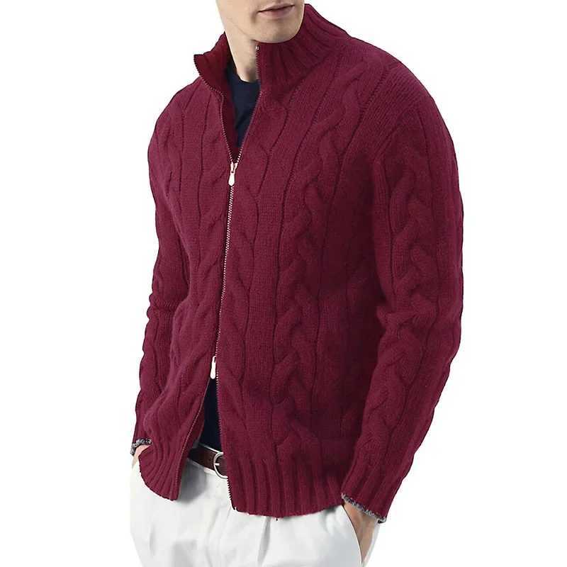 Autumn and Winter 2023 New Mens Cardigan Semi High Collar Long Sleeve Knitting Fried Dough Twists Coat Y240906