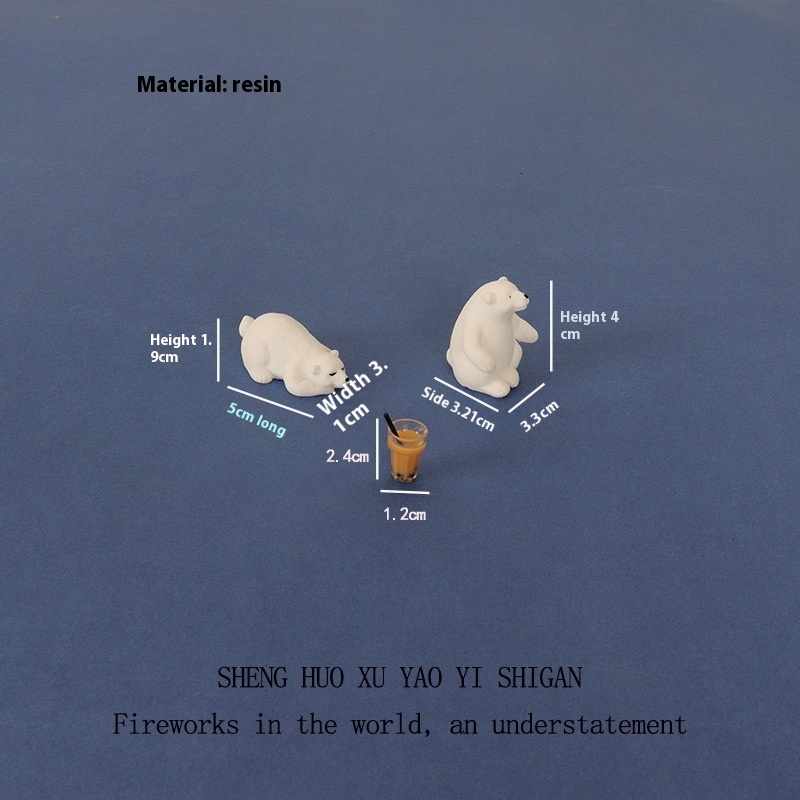 Resin creative crafts, mini polar bear tabletop that only want to sleep, home micro scene decorations