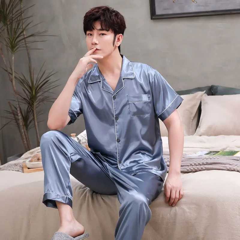 Pyjamas Suits Mens Clothing Summer Ice Silk Korea Thin Home Casual Simple Affordable High Quality Cozy Breathable Skinny Large Y240906