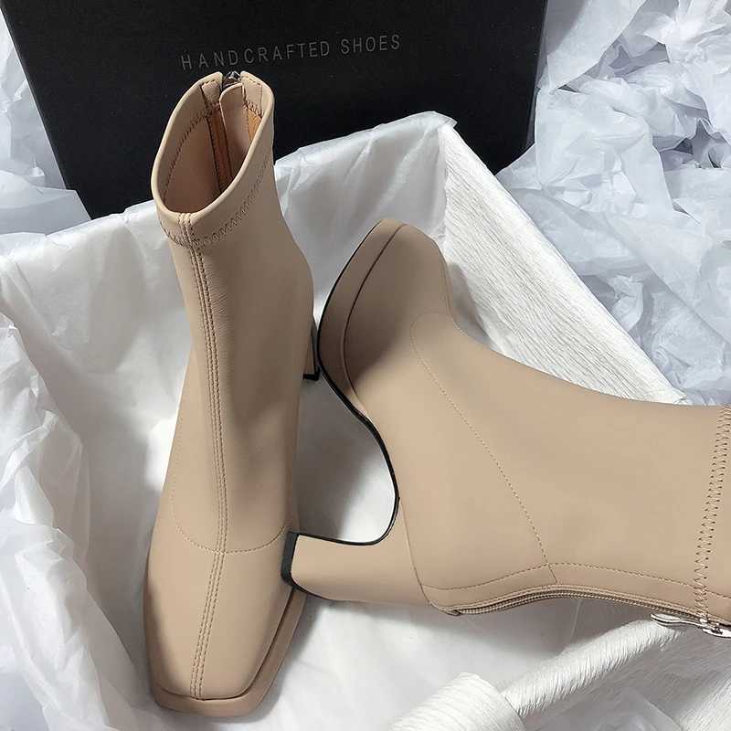 Designer Womens Ankle Boots Fashion Zipper Shoes Autumn Winter Thick High Heels Womens Elegant Short Boots CL240906