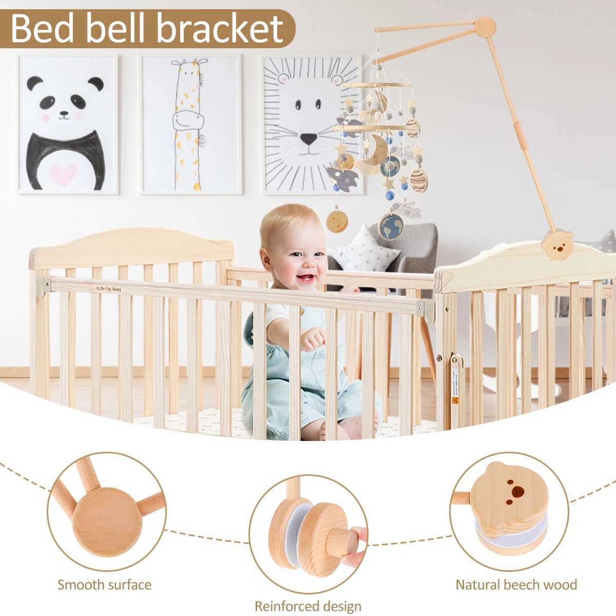 Baby Bell Toy Bracket 0-12 Months Bed Bell Hanger Wooden Mobile Baby Bedside Table Mobile Arm Indoor Decoration Hanger W240815