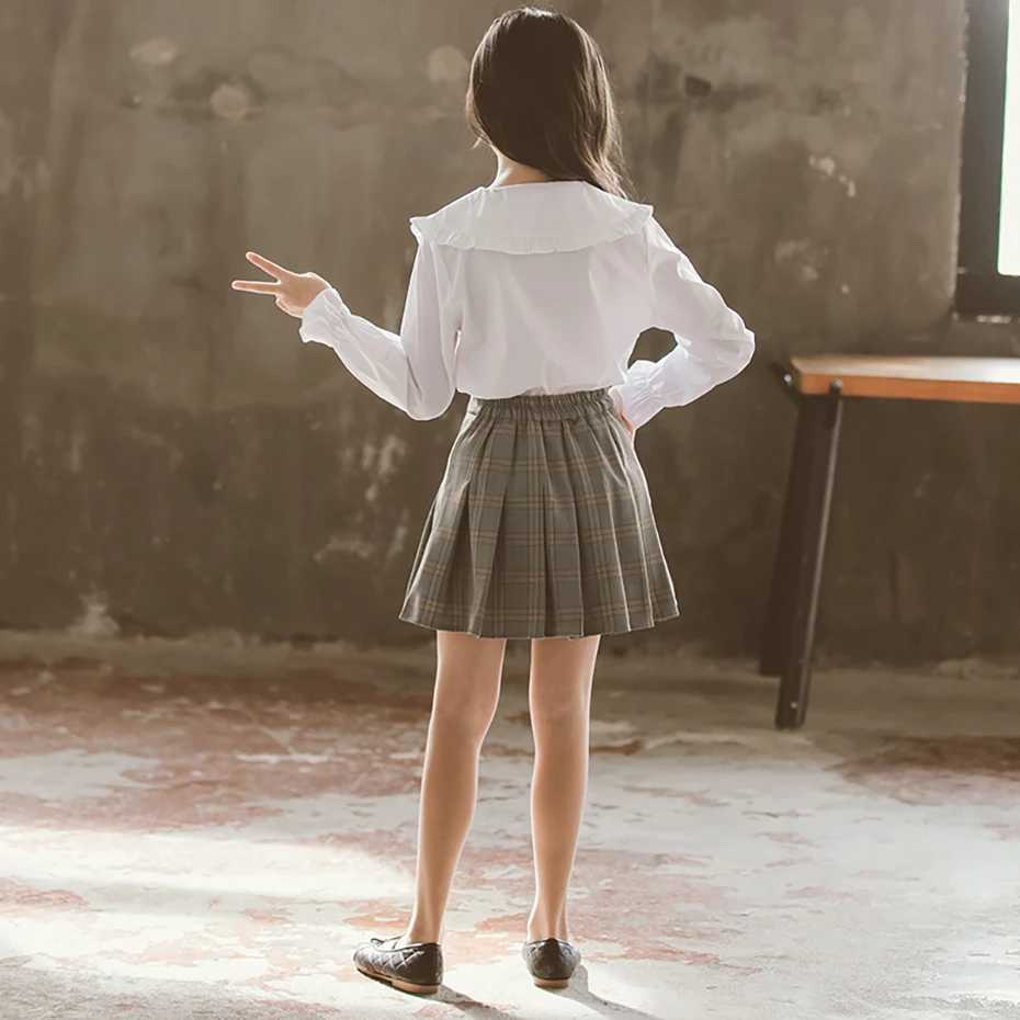 Girls Blouse Solid Color Kids Blouse Girls Autumn White Blouses Children Casual Style School Uniform For Girls 6 8 10 12 14 Y240906