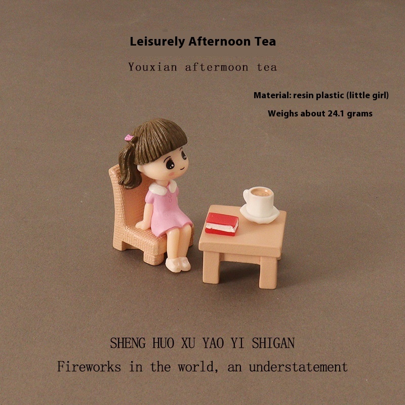 Micro landscape scene leisurely afternoon tea OB11 mini reading boy and girl coffee cup office desktop decoration