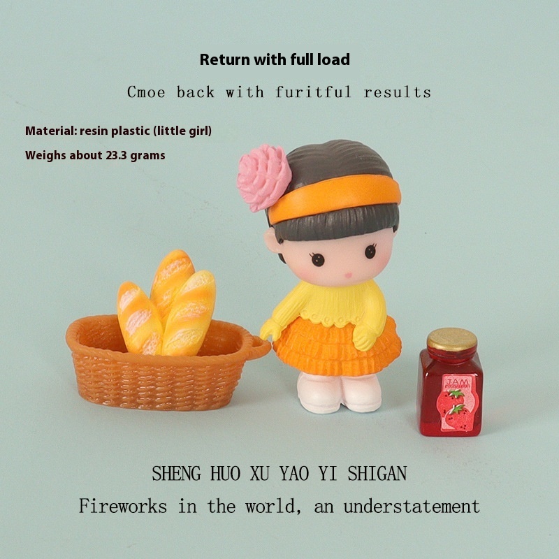 Mini Cute Bread Jam Girl Resin Creative Crafts Doll House Micro Landscape Scene Home Decoration