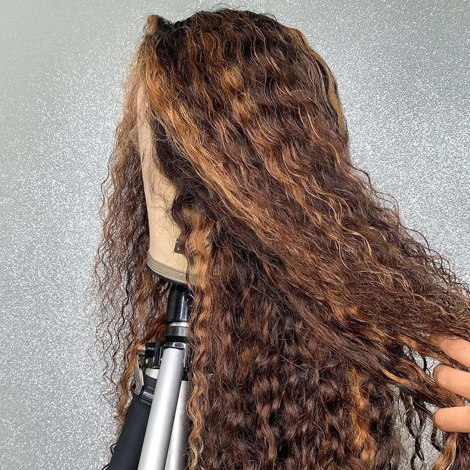 Highlight Blonde 26 Inches Long 180%Density Glueless Kinky Curly Preplucked Lace Front With Babyhair Synthetic Daily Wig