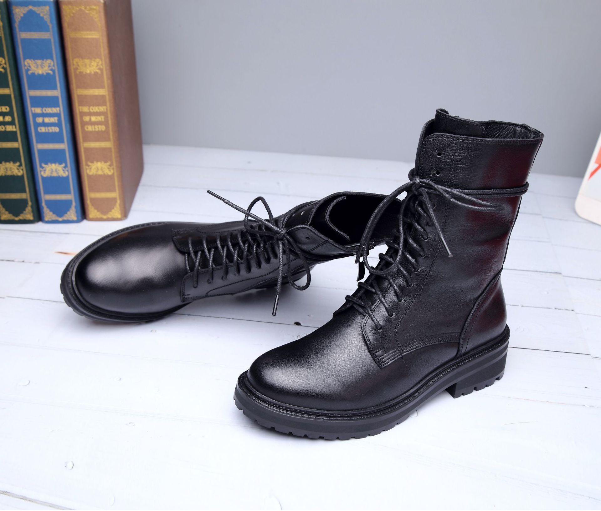 Genuine leather Martin boots women short boots children's shoes high gang thick bottom mid-calf biker boots knight boots women