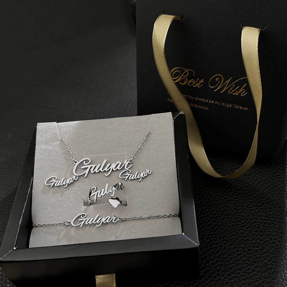 Fashion Custom Stainless Steel Jewelry Sets for Women Baby Name Earrings Set Personalized Customized Nameplate Mothers Day Gift 240906