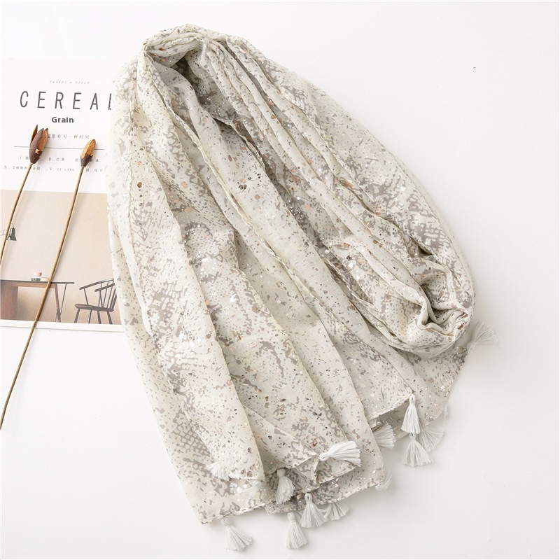 New Printed Snake for Women Spring Summer Hot Silver Shiny Shawl Cotton and Hemp Scarf