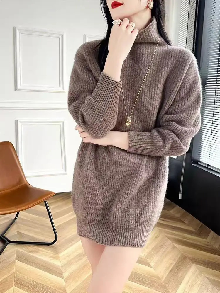 Turtleneck Sweater Womens Wool Medium Loose Large Knitted Floral Autumn and Winter Thick Warm Coat 240905