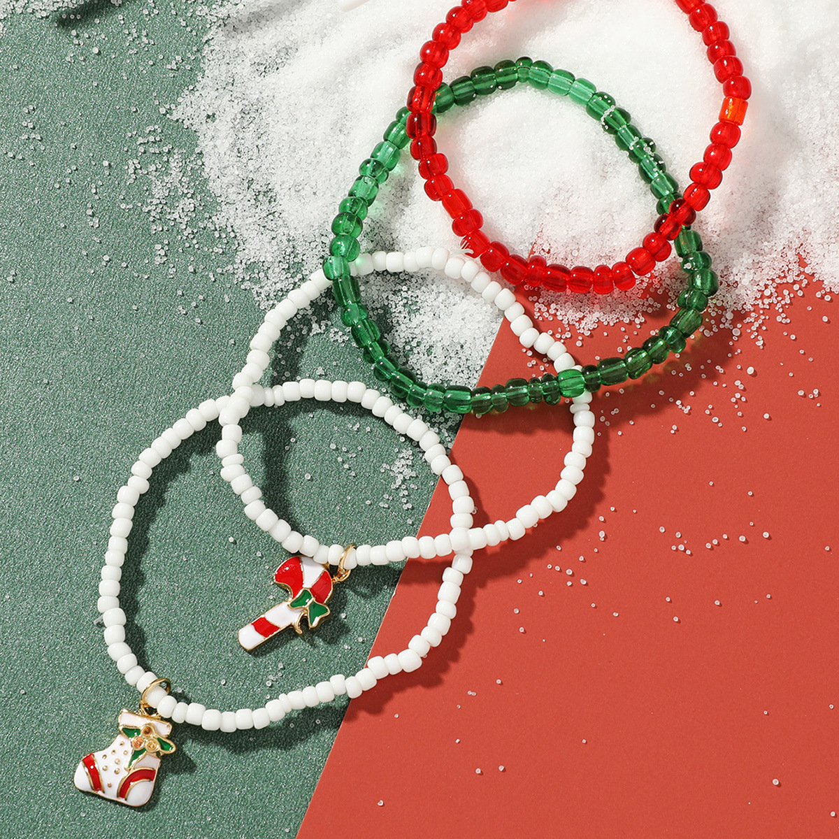 Handmade Colorful Christmas Beaded Bracelet Set - Ornamental Gift for Festivals