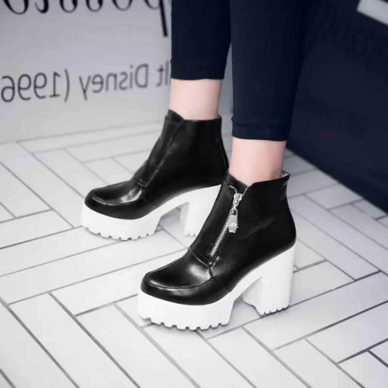 Black and white platform feet womens high heels high heels womens zippers autumn womens boots CL240906