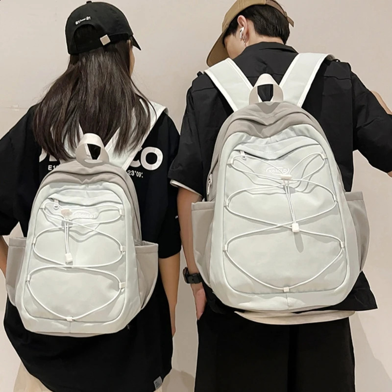 Contrast Color Zippers Womens Backpack Large Capacity School Bag Youth Leisure Travel with Bungee Rope 240906