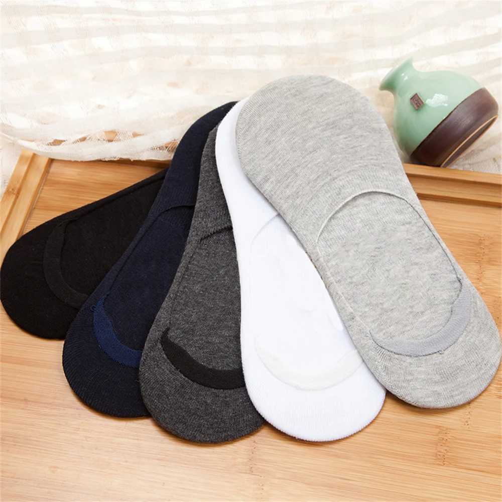 5 pairs of Happy Sports Mens Cotton Boat Socks Solid Color Anti slip Silicone Invisible No Display Womens Ankle Socks W240905