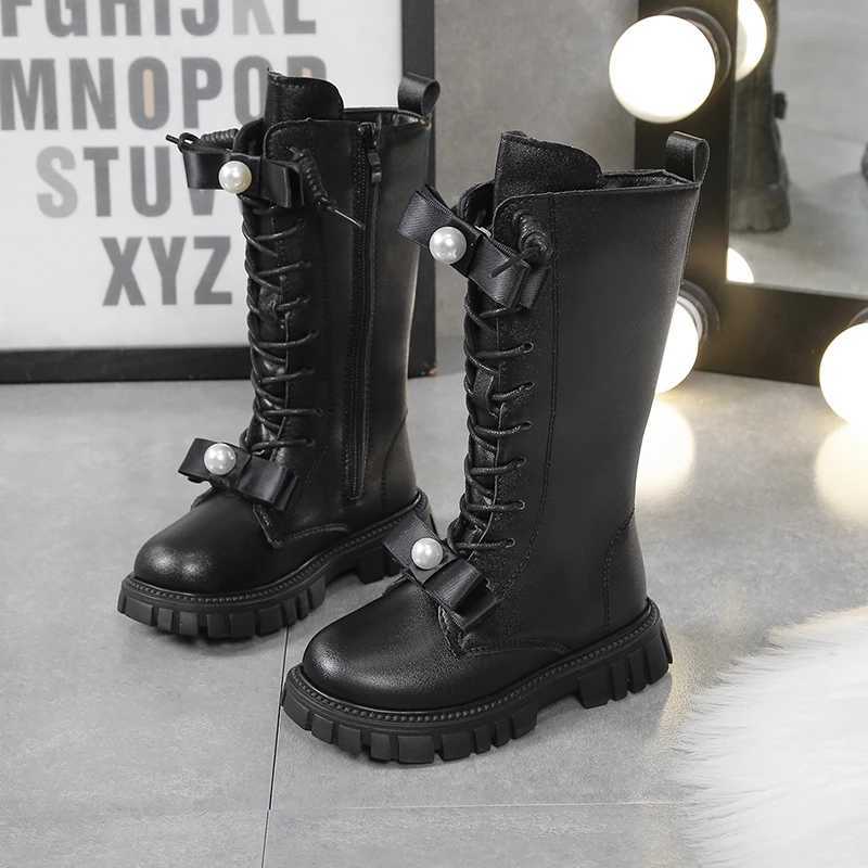 Winter Long Boots For Girls Luxury Pearl Bow Teenager Girls Fashion Boots Faux Fur Thick Warm Cotton Snow Boots For Girls M240906