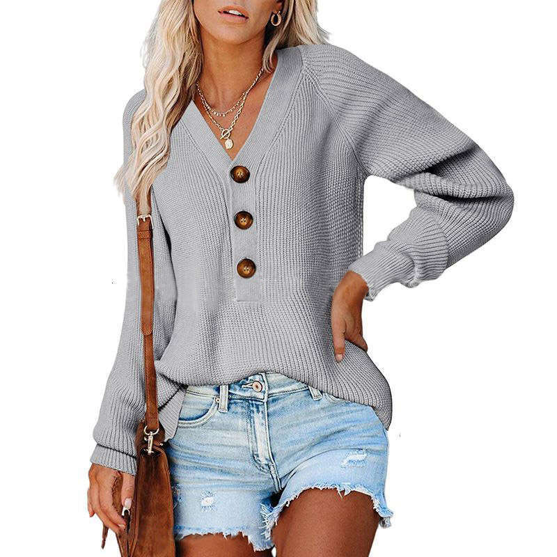 2024 autumn and winter button new knitted V-neck sweater for women