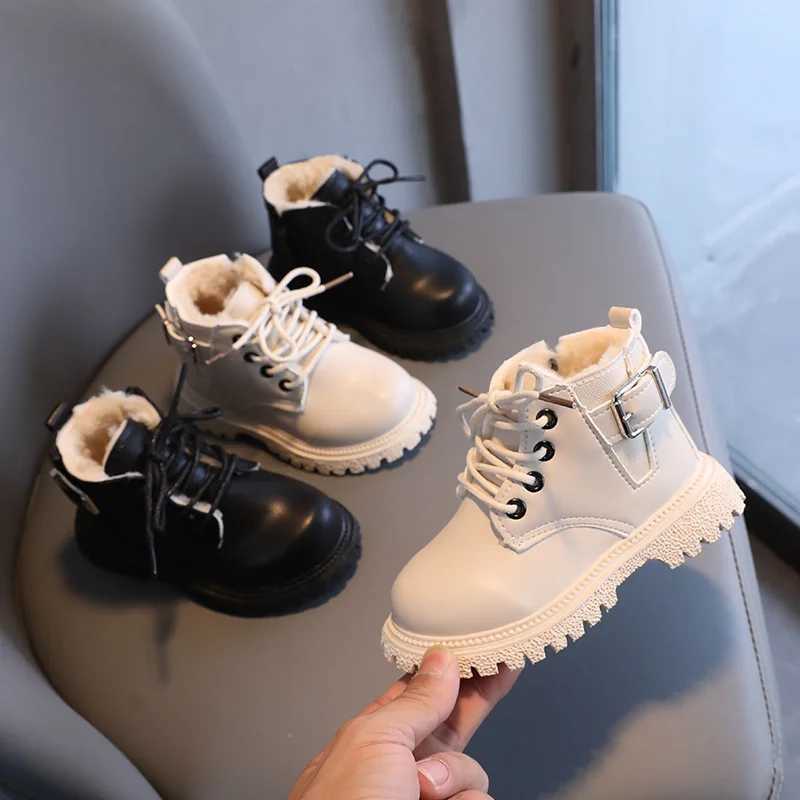 Botines Retro Ankle Boot Baby Boots Boys Plush Side Zipper Girls Shoes Warm Cotton Leather Boots Soft Bottom Childrens Shoes Zapatos Ni a M241102