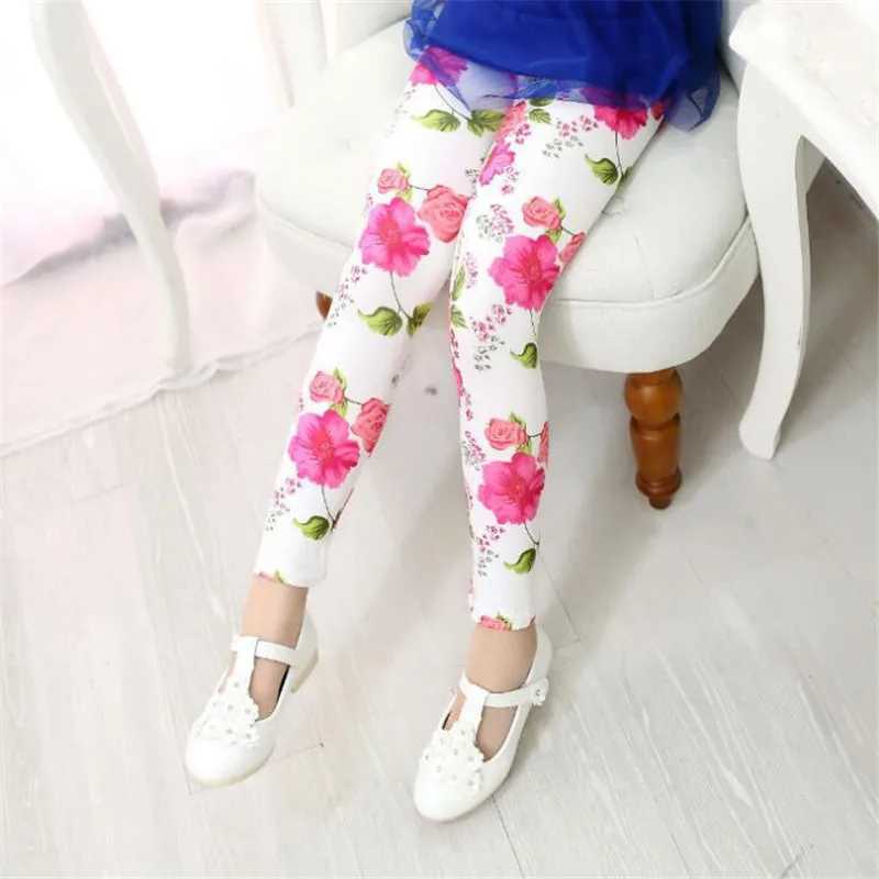 2022 Girls Pencil Pants Spring Autumn Kids Leggings Children Flower Printed Skinny Pants 1-11 Years Girl Cotton Trousers Y240906