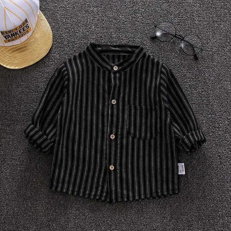 Children Clothing Boys Shirts 2024 New Style Baby Boy Shirts Spring and Autumn Tops Thin Vertical Strip Long Sleeve Shirts Tide Y240906