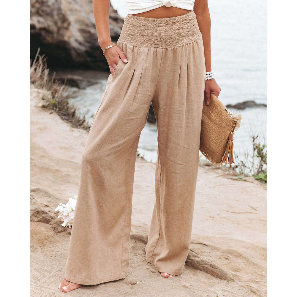 Women's with a casual style, made of cotton dyed worn, mid waist, 2024 spring and summer pants